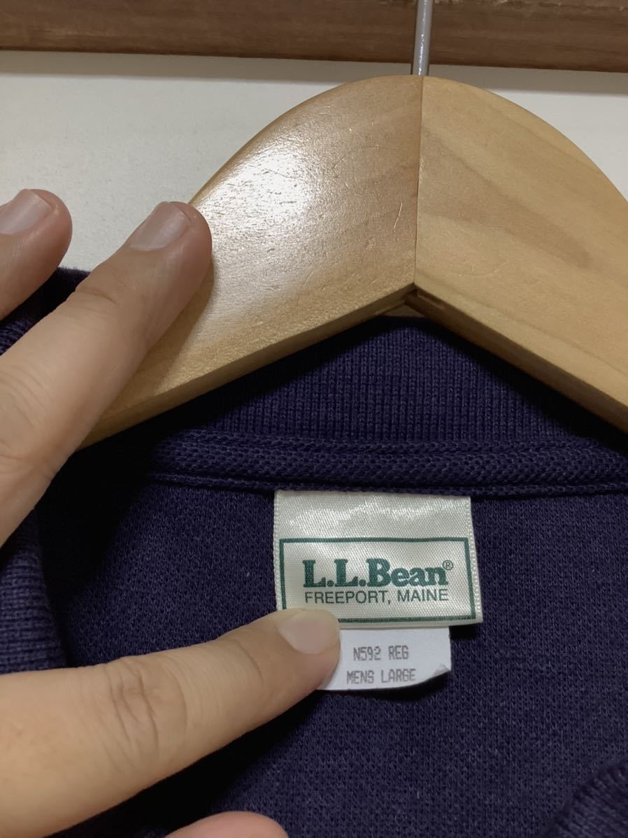 め930 USA製 L.L.Bean エルエルビーン 無地 半袖ポロシャツ L ネイビー ビッグシルエット ビンテージ ポケット付き_画像3