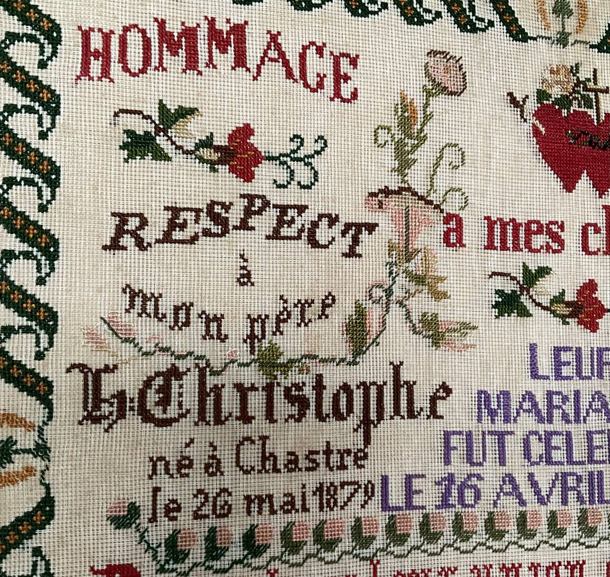 購入の割引 刺繍 フランス アンティーク サンプラー フレーム 1903年