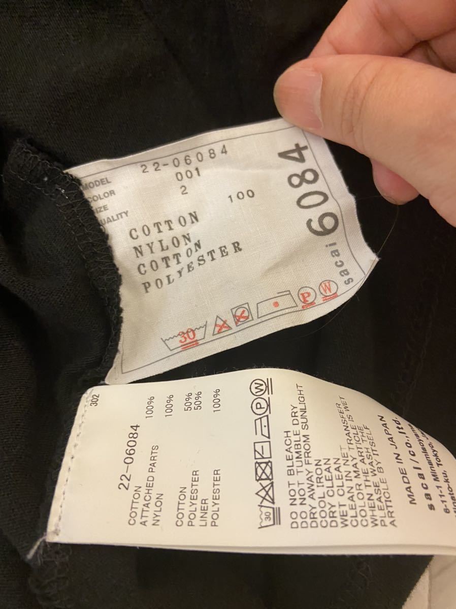 sacai 2022 春夏 カットソー ブラック 黒 サイズ2 超美品 Nylon Twill