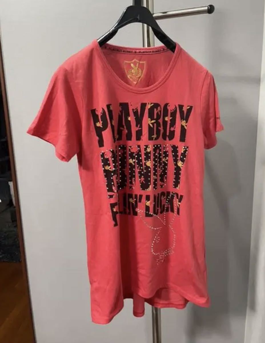  Play Boy PLAY BOY Logo short sleeves tops T-shirt cut and sewn L red lady's 