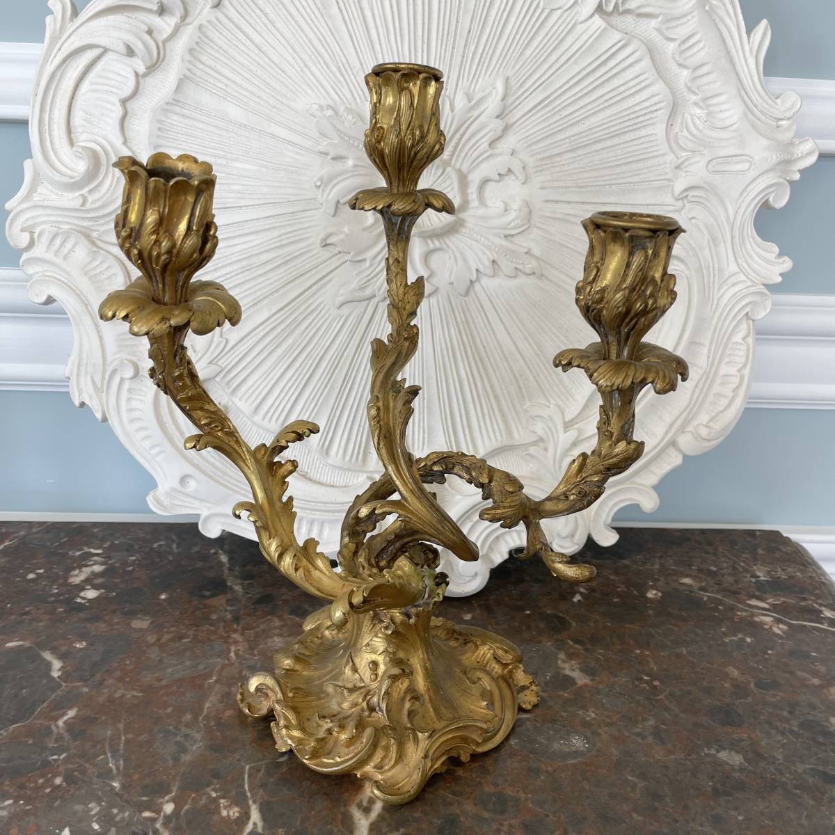 フランスアンティーク　キャンドルスタンド　ロココ様式　ルイ15世様式　訳あり品　アンティーク　蝋台　アンティーク蝋台　3灯