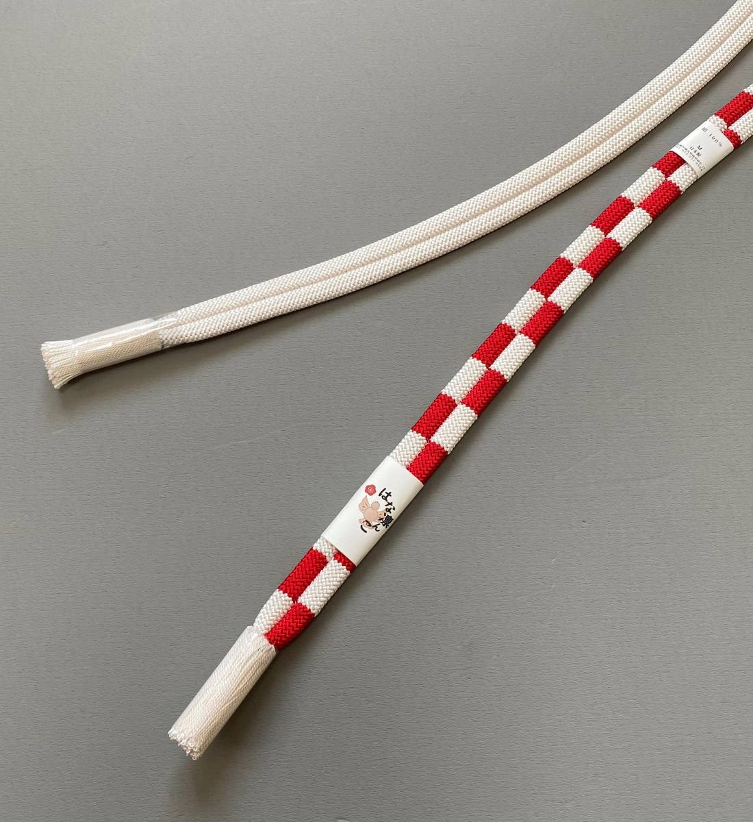 帯締め 帯〆 日本製 正絹 平組 M寸 白赤 市松模様