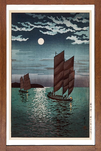  earth shop light excellent article river . Showa era 10 year 56x38cm large size poster . made * new woodcut small . old . river .. water 