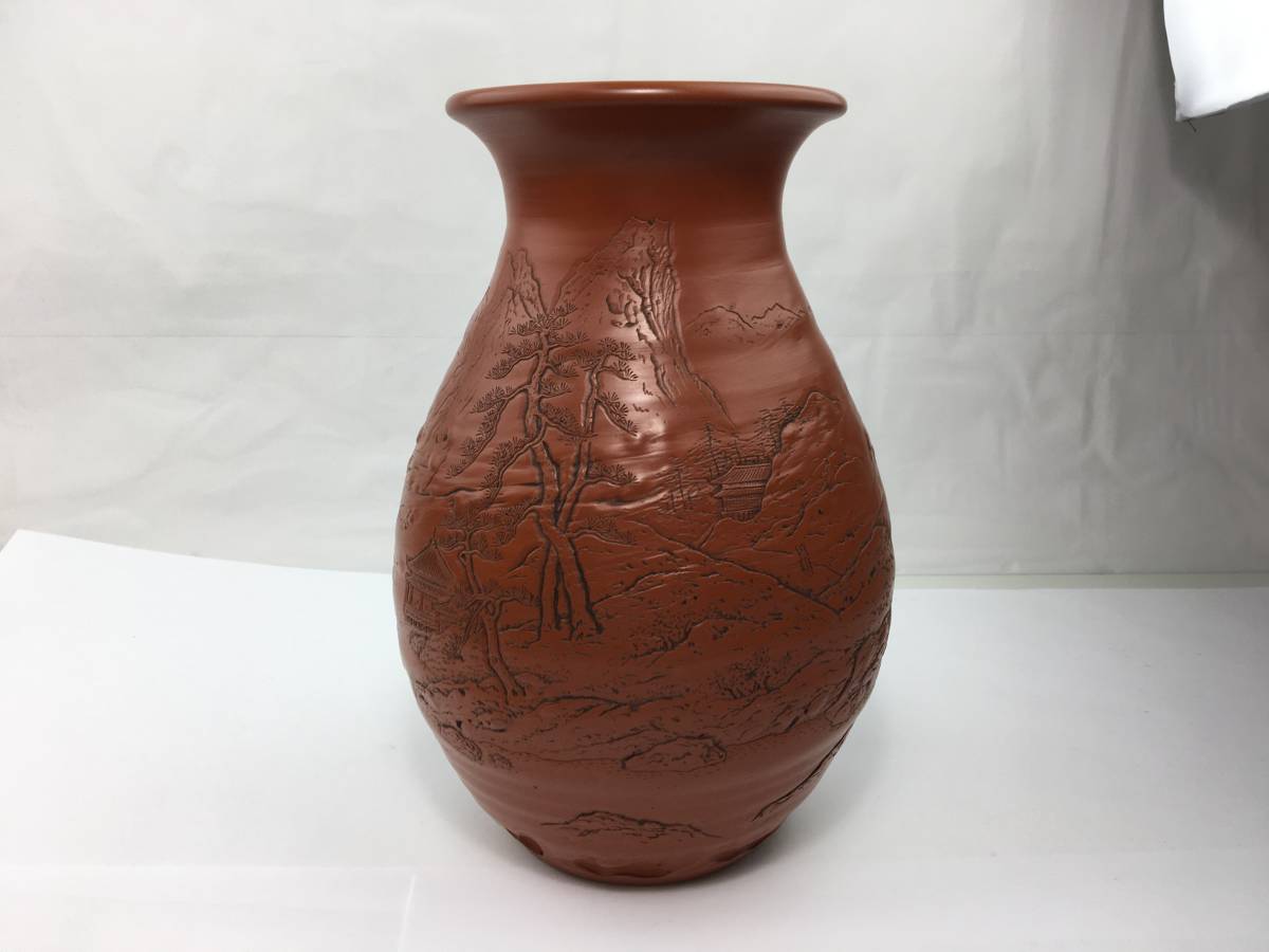 Y/ 常滑焼 甚秋 陶苑 花瓶 花器 朱泥 共箱 0820-11 Y/ 常滑焼 甚秋 陶苑 花瓶 花器 朱泥 共箱 0820-11