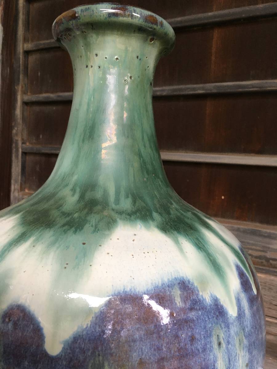 ☆松代焼　大型　花器　置物　インテリア　花生　陶器　収集家　信州　田舎焼き　松代ブルー　用の美