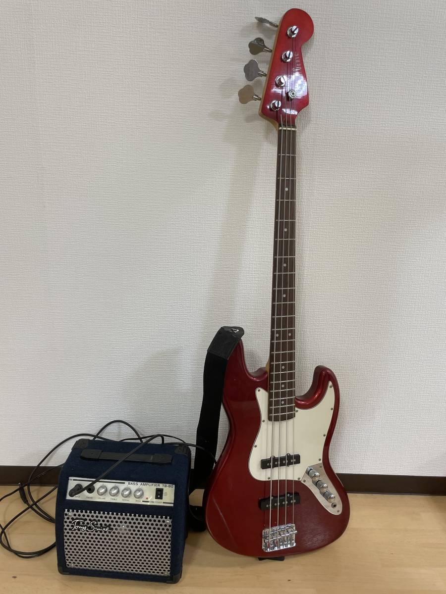 【Y12】Photogenic フォトジェニック エレキギター ギター 赤 アンプ付き BASS AMPLIFIER TB-80 通電確認済み ジャンク品_画像1