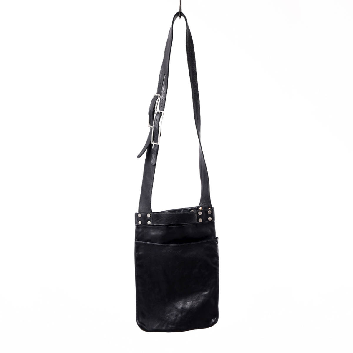 incarnation CALF LEATHER 2WAY SHOULDER BAG with BUCKLE and RIVETS col.BLACK / インカーネーション ショルダーバッグ LOOM購入品