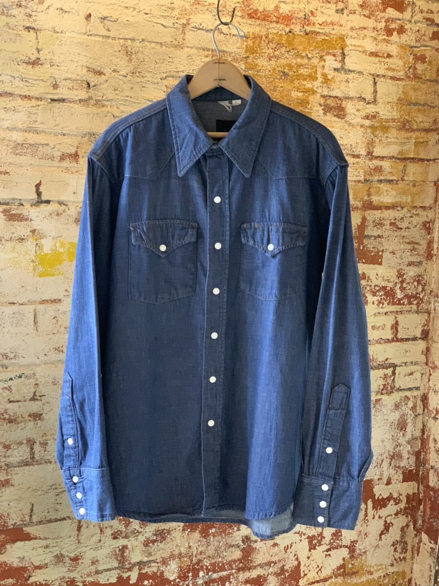 ~70s ROEBUCKS DENIM WESTERN SHIRT Sears ヴィンテージ ビンテージ ローバックス デニムウエスタンシャツ XL アメカジ 60s 送料無料