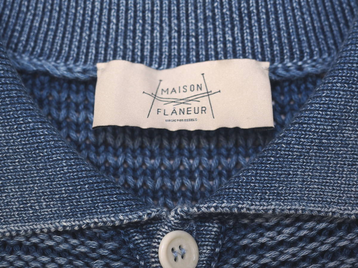 美品 MAISON FLANEUR メゾンフラネウール 17SSウォッシュ加工ニットポロシャツ48青 Italy製の画像3