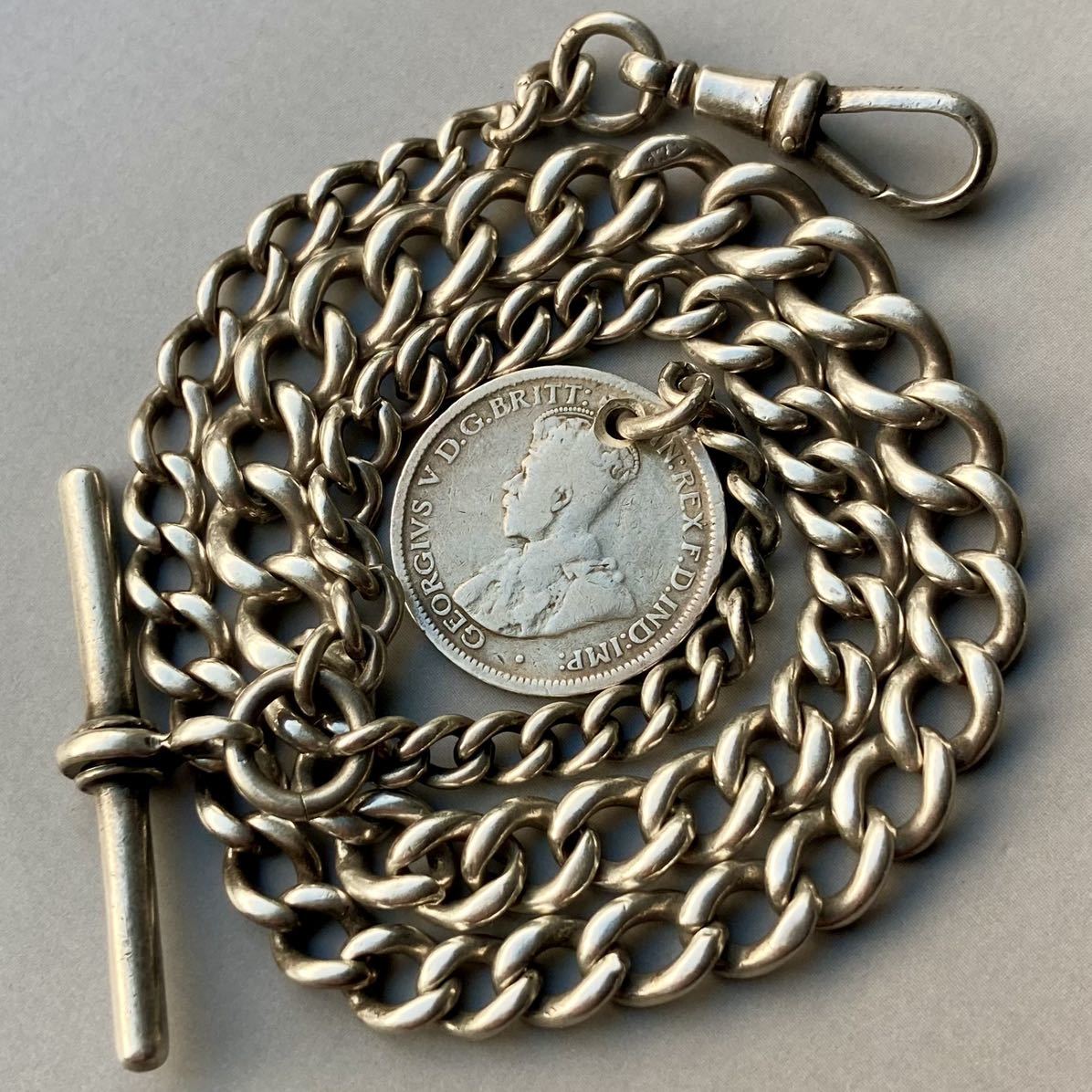 枚数限定 【純銀】英国 アルバートチェーン 懐中時計用 1909年 イタリアンコインフォブ