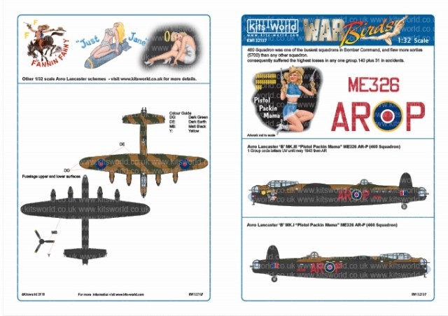 キッツワールド KW132137 1/32 WW.II イギリス空軍 アブロ ランカスター B.I `Pistol Packin Mama` ノーズアート機デカール_画像2