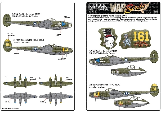 キッツワールド 1/72 KW172248 ロッキード P-38F ライトニングデカールシート_画像1