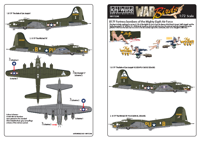 キッツワールド 1/72 KW172240 ボーイング B-17F フライングフォートレス デカールシート_画像1