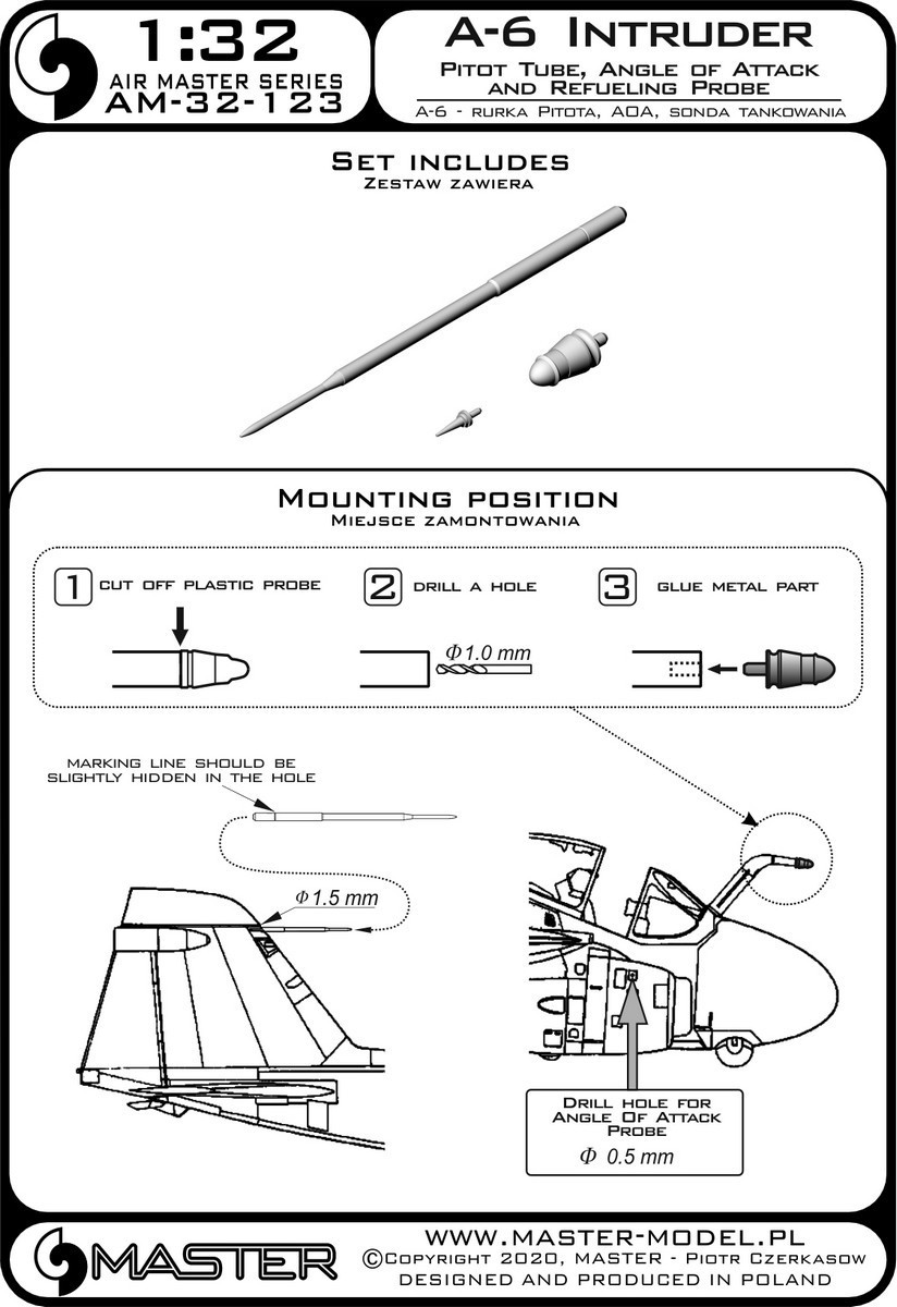 マスターモデル AM-32-123 1/32 A-6イントルーダー - ピトー管, アングル・オブ・アタック＆給油プローブ_画像2