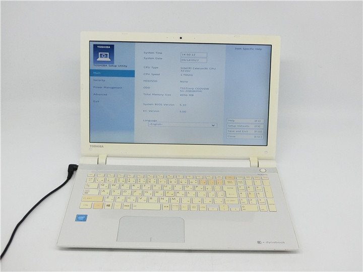 中古　TOSHIBA　T45/UW　Celeron3215U　4GB　BIOSまで表示　　詳細不明　ジャンク品　送料無料_画像1