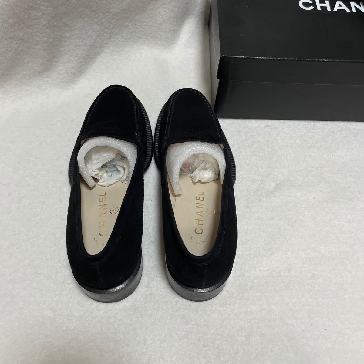 CHANEL ラムスキン コイン ローファー モカシン 37.5 黒 シャネル