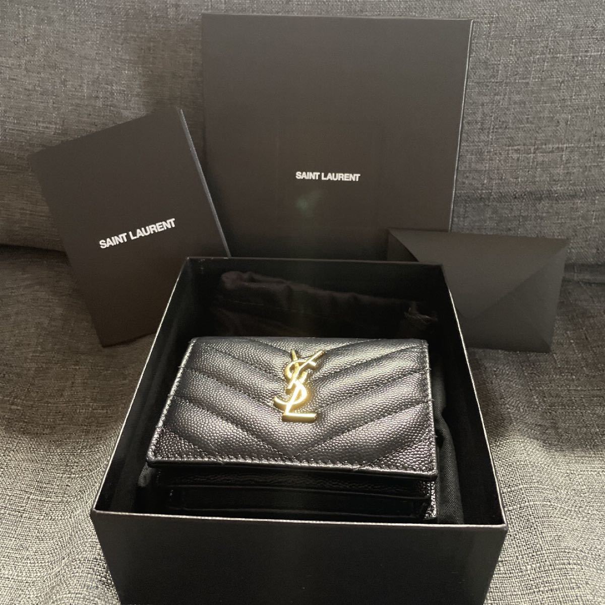 新品未使用】YSL モノグラム ウォレット(グレインドプードルエンボス