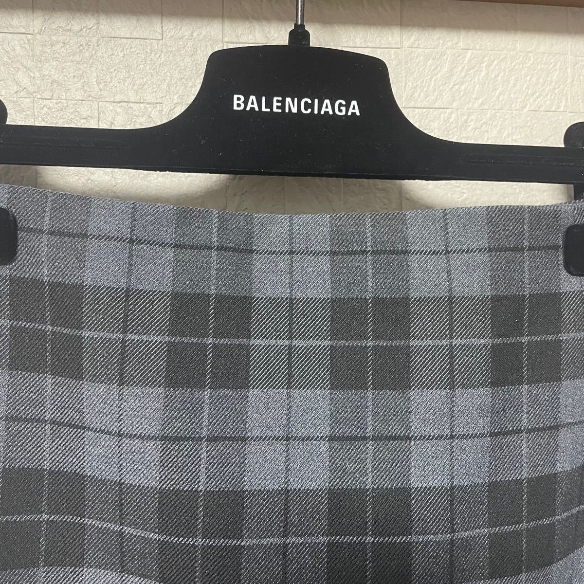 バレンシアガBALENCIAGA Godetストレッチウールチェックスカート34