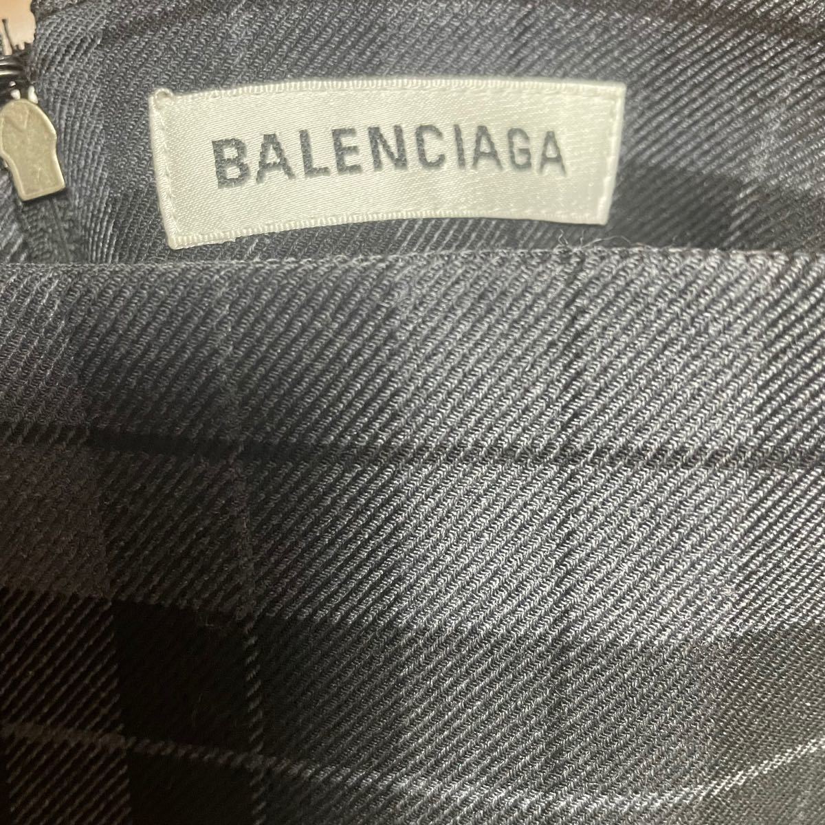 バレンシアガBALENCIAGA Godetストレッチウールチェックスカート34-