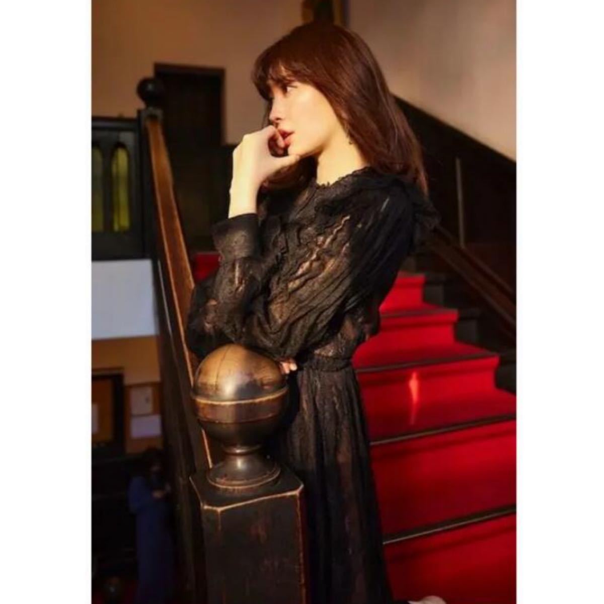 Herlipto Romantic Lace Belted Dress black Sサイズ　総レースドレス ロングワンピース