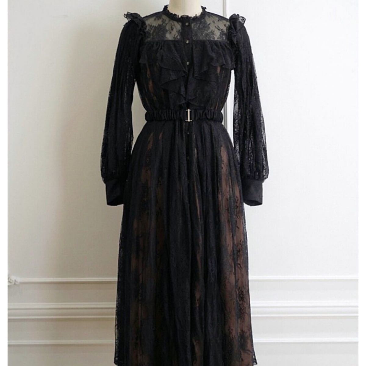 Herlipto Romantic Lace Belted Dress black Sサイズ　総レースドレス ロングワンピース
