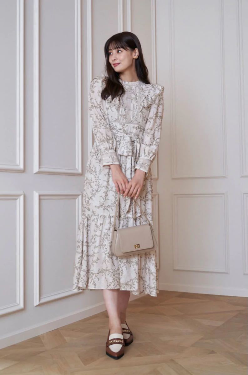 herlipto Pedicel Lace-Trimmed Long Dress Vanilla Sサイズ 花柄