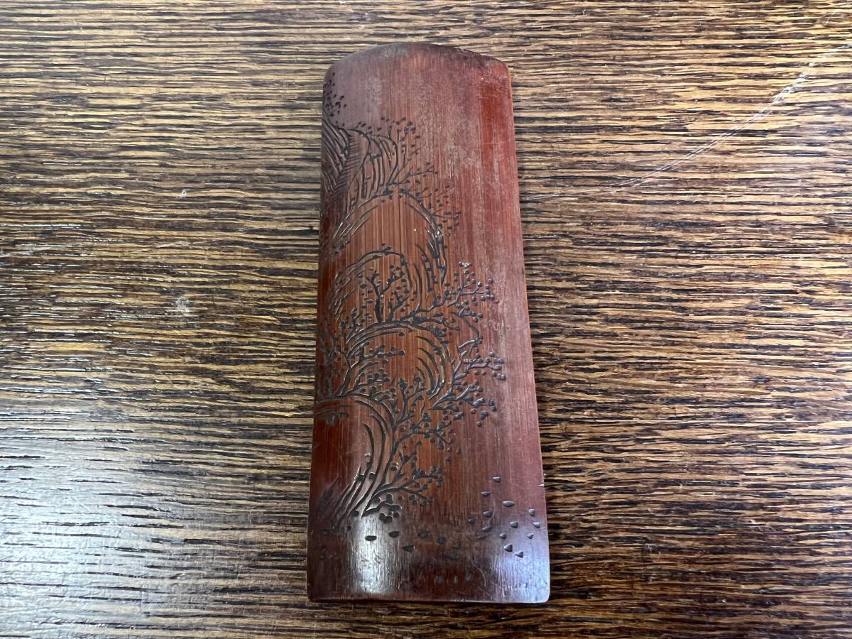 最適な材料 古竹製細工彫り 獅子乗観音像 茶合茶量 茶匙 仙媒 竹彫 長