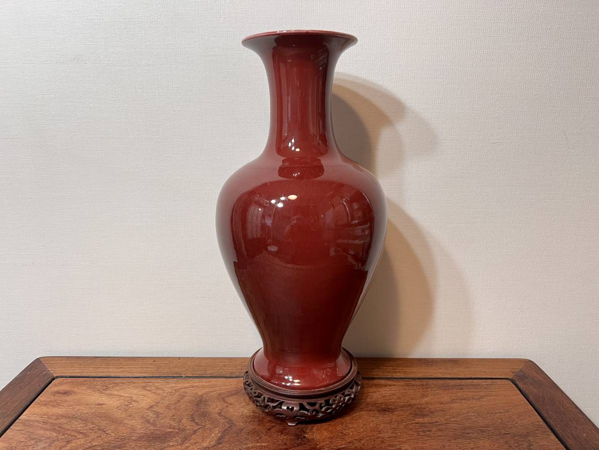 Yahoo!オークション - 中国美術 辰砂釉裏紅 花瓶 高さ44cm 唐木台付