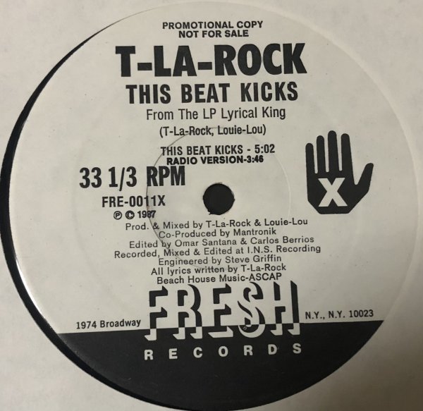 T La Rock - This Beat Kicks / Scratch Monopoly US Original Promo盤 80's Hip Hop Greg Nice Mantronik Carlos Berrios Omar Santana_画像3