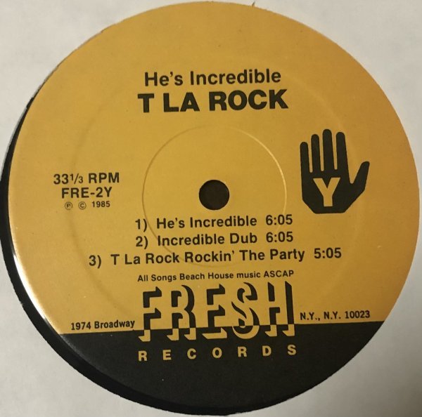T La Rock - He's Incredible / Breakdown US Original盤 80's Hip Hop DJ Shadow ハイプステッカー_画像4