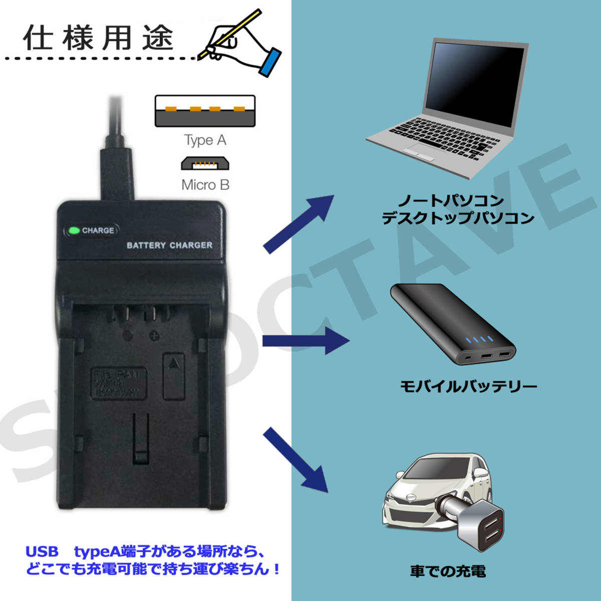 送料無料　VW-VBT380-K　パナソニック　互換充電器　1個（USB充電式）HC-V720M / HC-V750M / HC-VX980M / HC-VX985M / HC-VX990M_画像2