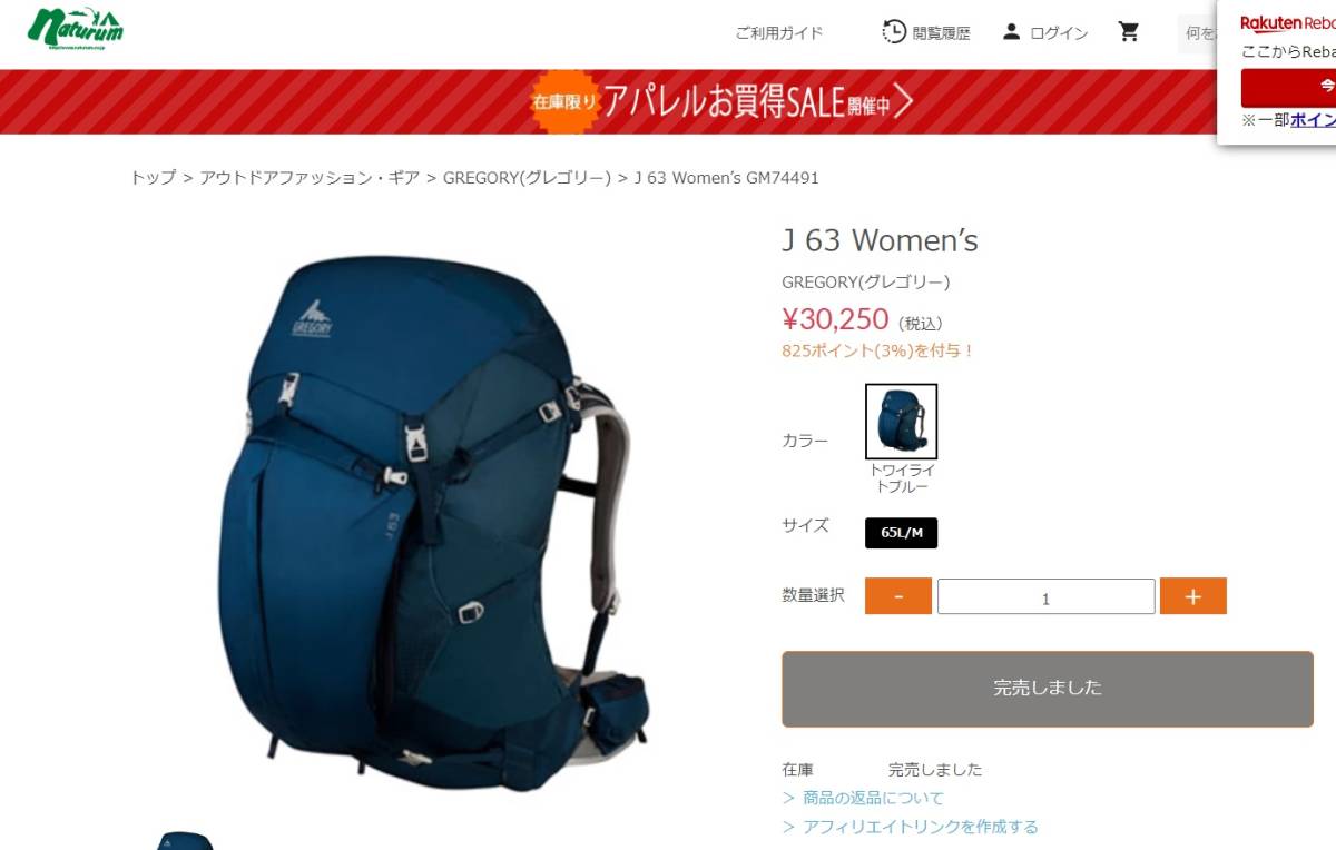 美品！【送料無料】定価30,250円 GREGORY(グレゴリー) J 63 （サイズ：WM） 青系色 女性用 バックパッカー/テント泊/縦走/防災用に_画像10