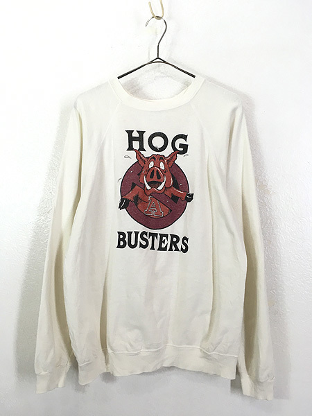 古着 80s USA製 HOG BUSTERS 猪 アニマル BIG プリント スウェット トレーナー L 古着