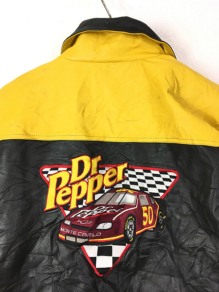 古着 90s Dr Pepper チェッカー パターン 本革 オール レザー レーシング ジャケット L 古着_画像5