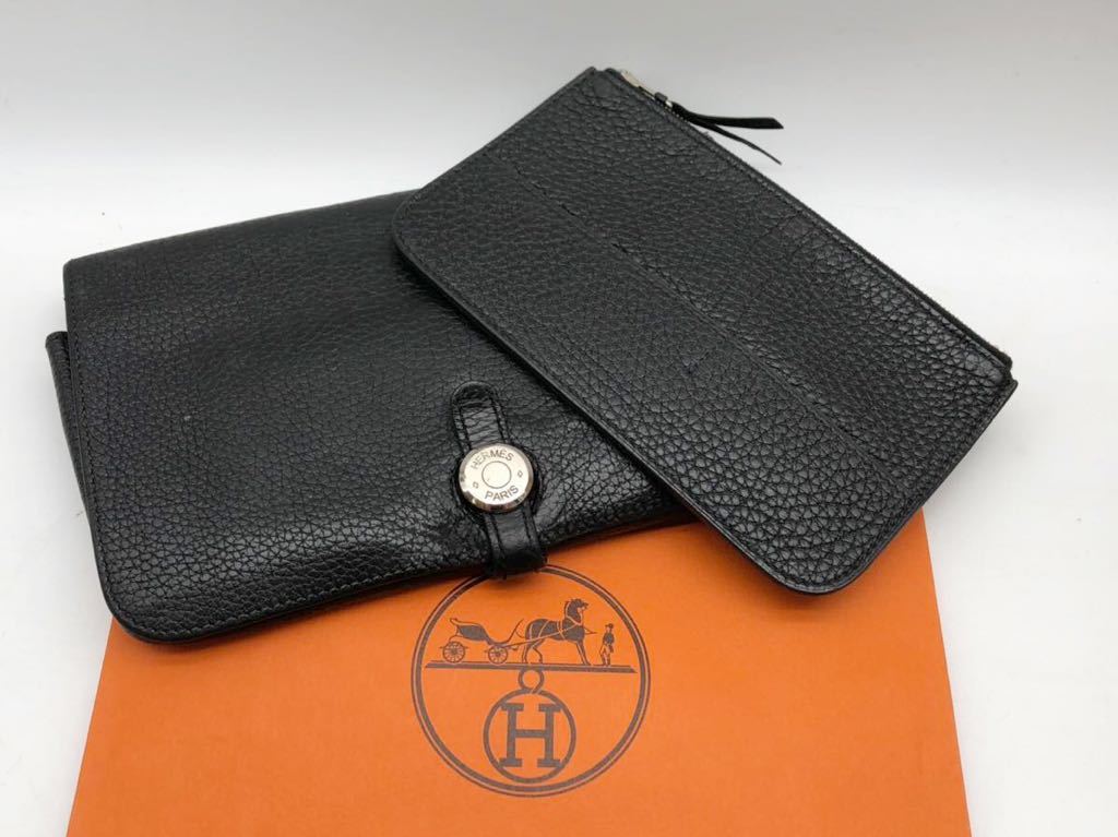 1円 □HERMES エルメス ドゴン 長財布 黒 ブラック □Q 2013年製 正規