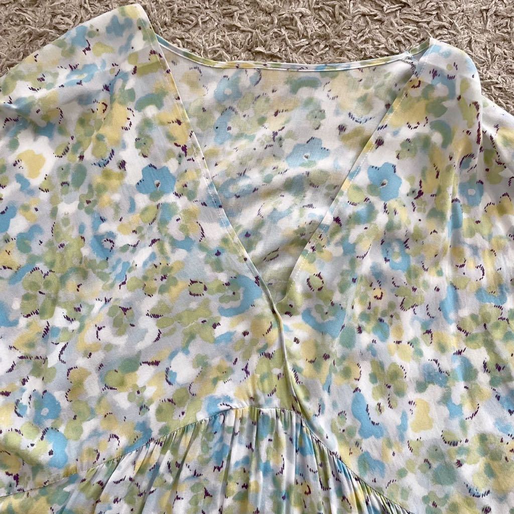 ジャーナルスタンダード ワンピース 定価14000円 半袖 レーヨン チュニックワンピース ロングブラウス 水色 花柄