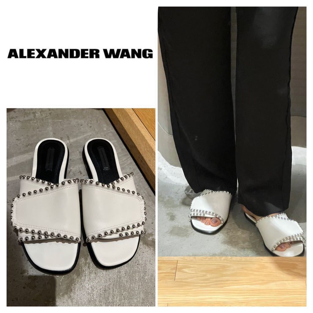 ALEXANDERWANG Alexander one Flat сандалии заклепки белый кожа 37 1/2 22911