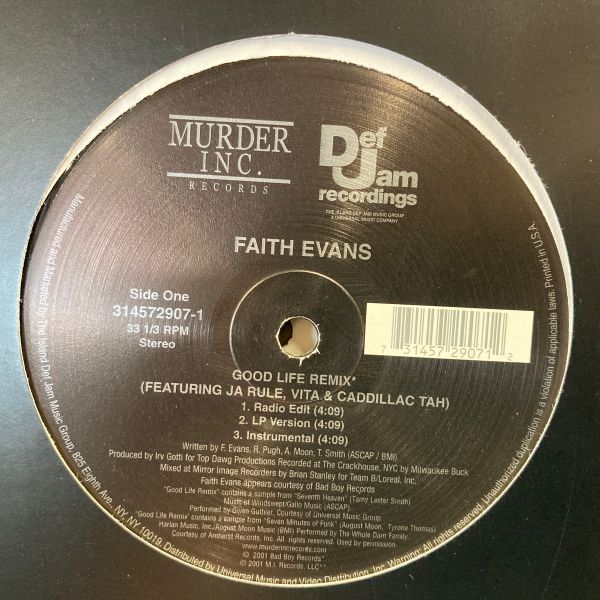 12inchレコード　 FAITH EVANS / GOOD LIFE REMIX feat. JA RULE, VITA & CADDILLAC TAH_画像1