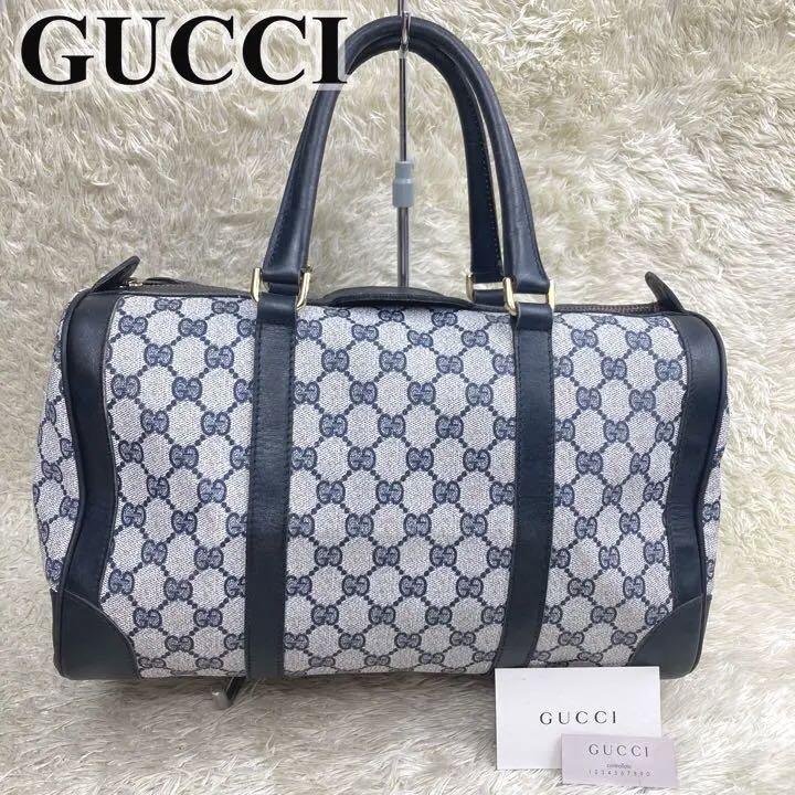 ✨美品✨ GUCCI ボストンバッグ GG柄 シェリーライン ネイビー PVC