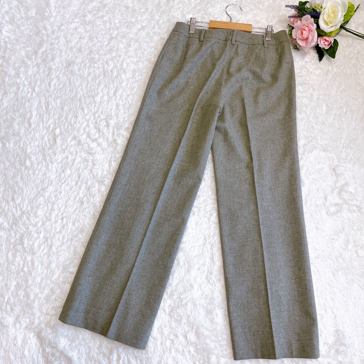 ラルフローレン スラックス パンツ ウール グレー ワイドパンツ 9号 M