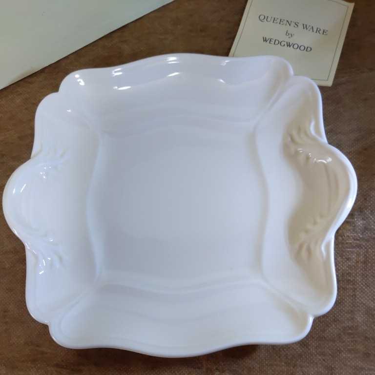 ウェッジウッド クイーンズウェア 女王の陶器 スクエアプレート 26cm アイボリー 持ち手付き盛り皿 英国製_画像3