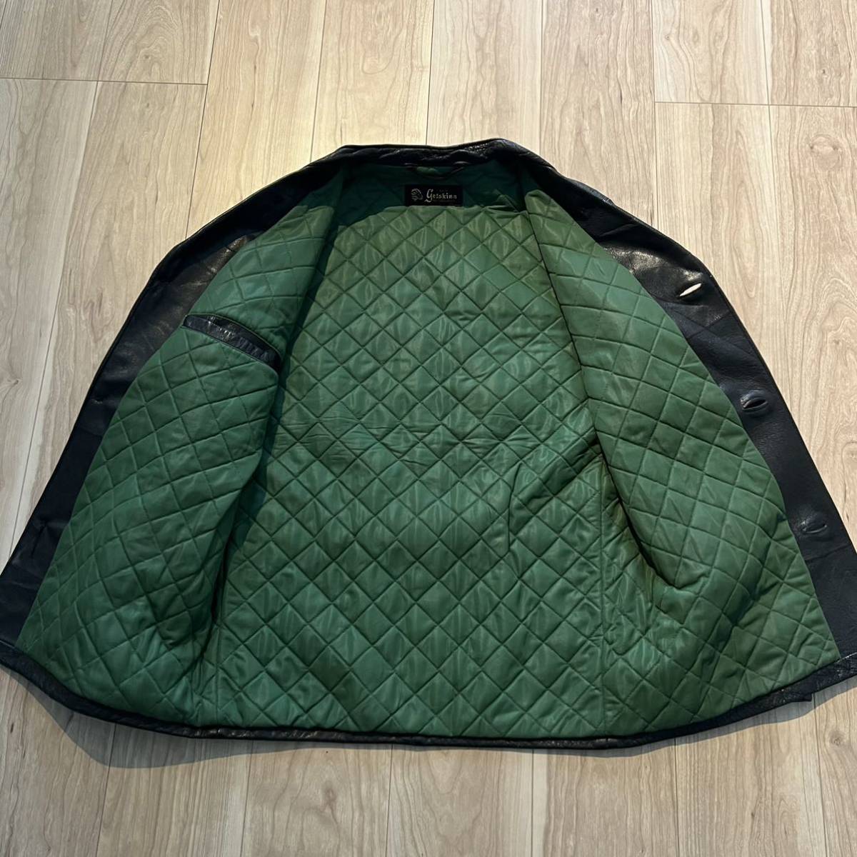 【希少】40s ヴィンテージ AKTA Getskinn レザー ジャケット カーコート 針シンチ ブラック HALLER LANGRE メンズ ビンテージ 古着 R-3258