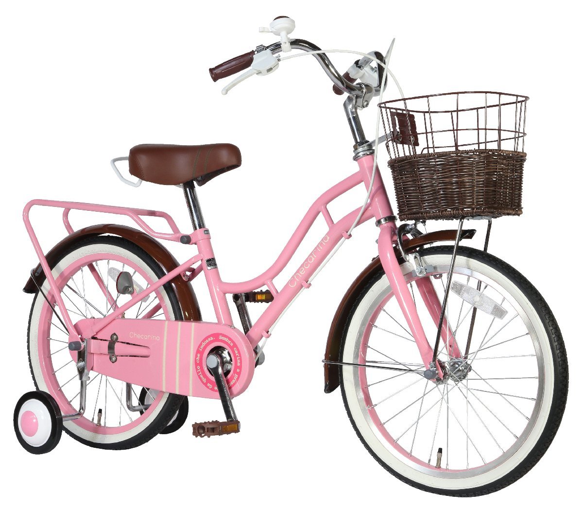 未使用 16インチ キッズバイク 16型 子供用自転車 ピンク 籐風バスケット 持ち手付サドル リアキャリア アウトレット 組立済_画像2