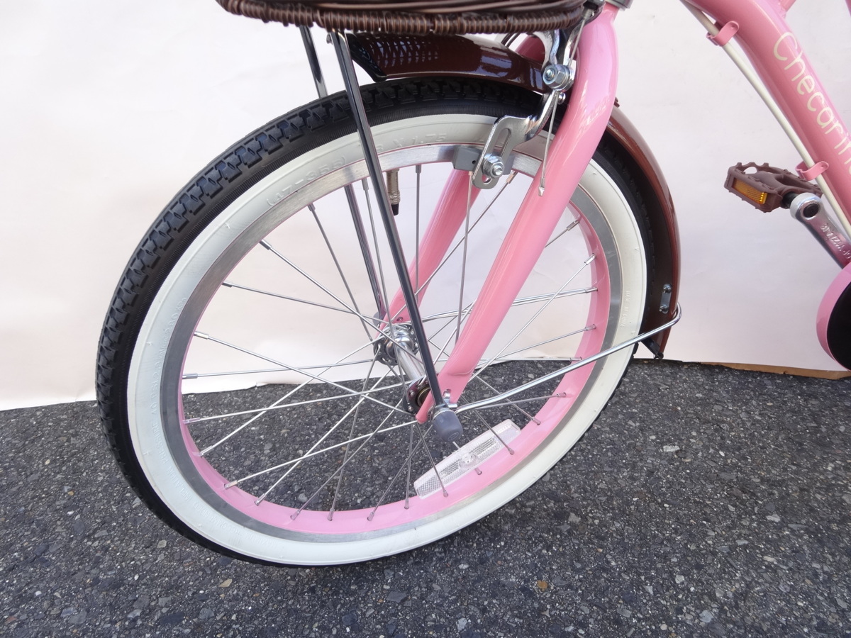 未使用 16インチ キッズバイク 16型 子供用自転車 ピンク 籐風バスケット 持ち手付サドル リアキャリア アウトレット 組立済_画像6