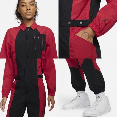 NWT $140 Women's Jordan Essential Flight Jumpsuit Red and Black