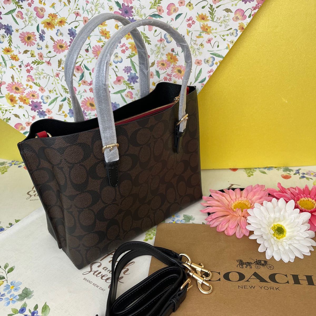 COACH コーチ シグネチャー ダークブラウン ショルダーバッグ  2wayバッグ