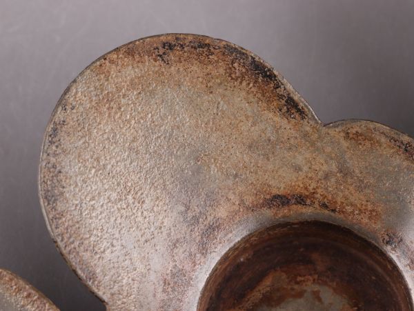 中国古玩 唐物 煎茶道具 古錫造 茶托 五客 竹居 款 沈存周 在印 時代物