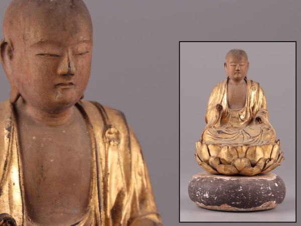 中国古玩 唐物 仏教美術 時代木彫 金彩 地蔵菩薩 仏像 古作 時代物 極上品 初だし品 5817