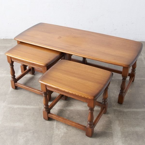 IZ60958C☆ERCOL ネストテーブル 英国 ヴィンテージ 木製 エルム 無垢