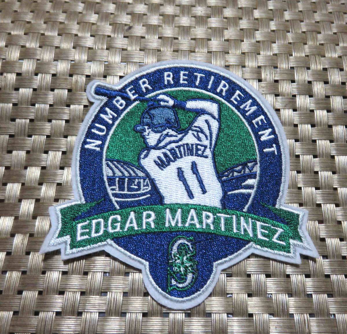 EM紺緑■新品MLBシアトル・マリナーズSeattleMarinersエドガー・マルティネスEdgarMartnez #11野球ベースボール 刺繍ワッペン （パッチ）